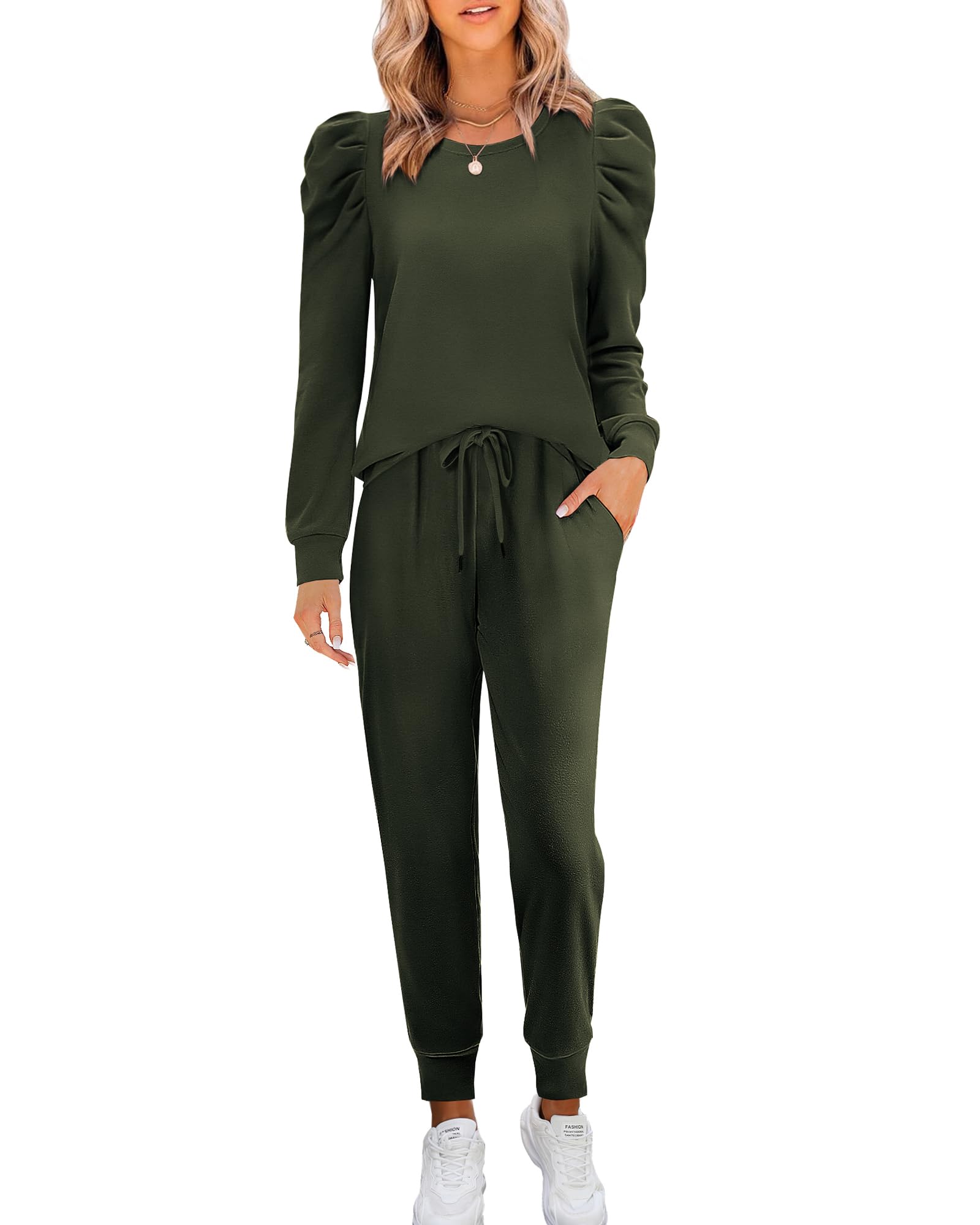 Onedreamer Women's 2-Piece Sweatsuit Set - Long Sleeve Puff Crewneck Sweatshirt & Jogger Pants | Cozy Lounge Wear for Home, Gym & Casual Outings