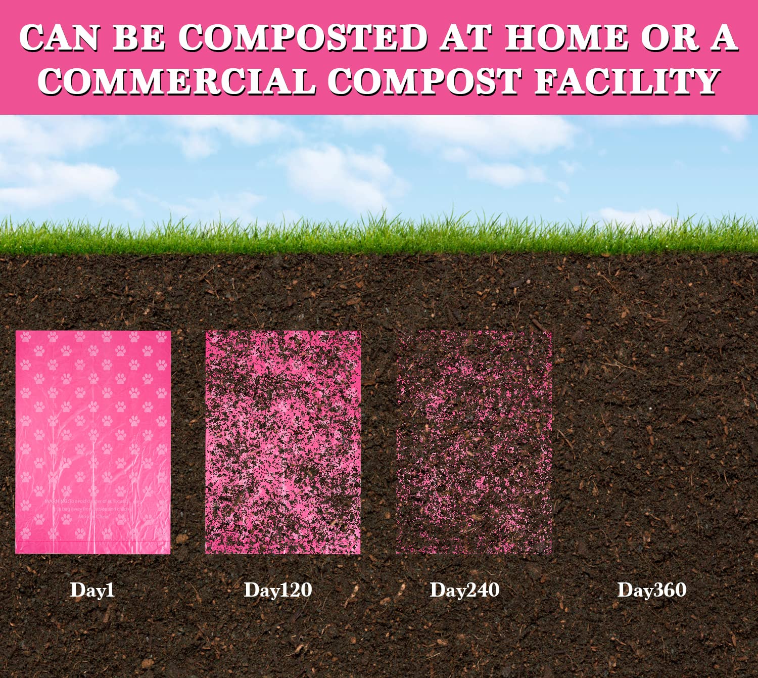 Biodegradable Dog Poop Bags with Holder - 240 Large Compostable Pet Waste Bags | Corn Starch Blended, Extra Thick & Leak Proof | Eco-Friendly Dog Walking & Park Cleanup (Pink)