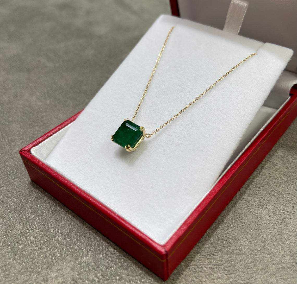 3.10 Carat Natural Dark Green Asscher Cut Solitaire Necklace in 14K Gold | Elegant Jewelry Gift for Women, Perfect for Weddings & Special Occasions
