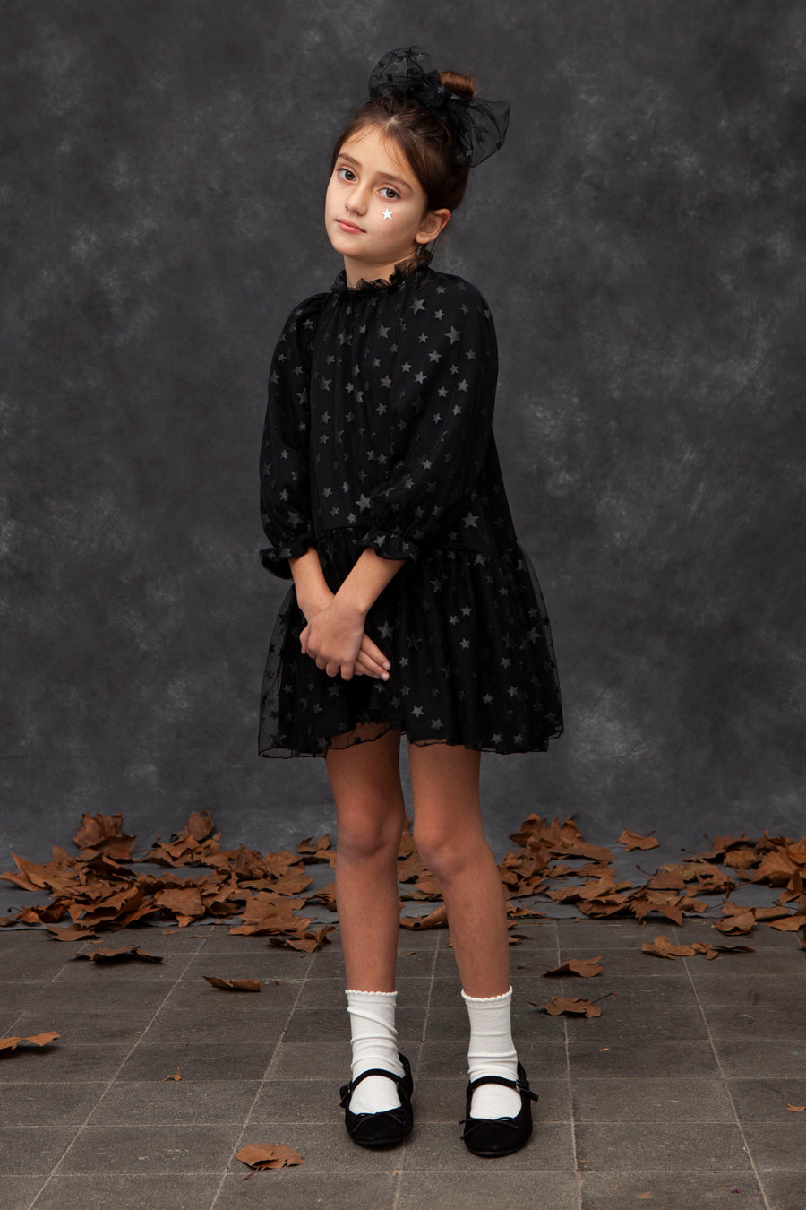 Vintage Midi Tulle Dress for Girls with Star Print - Perfect for Birthday Parties, Photo Shoots & Special Occasions
