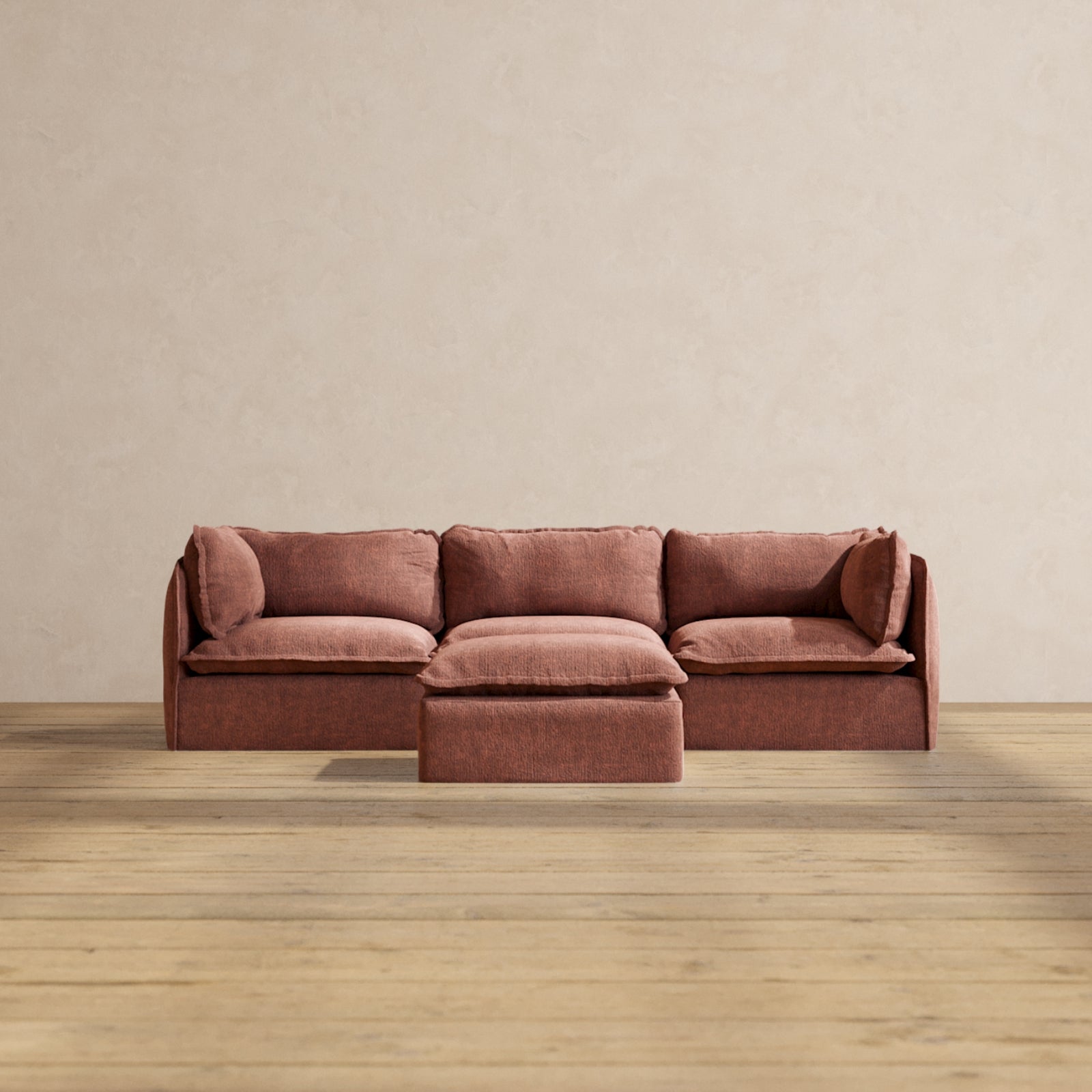 Premium Modular Performance 3-Seater Sofa with Ottoman in Rich Chestnut Brown - Modern Living Room Furniture for Relaxation & Entertainment Spaces