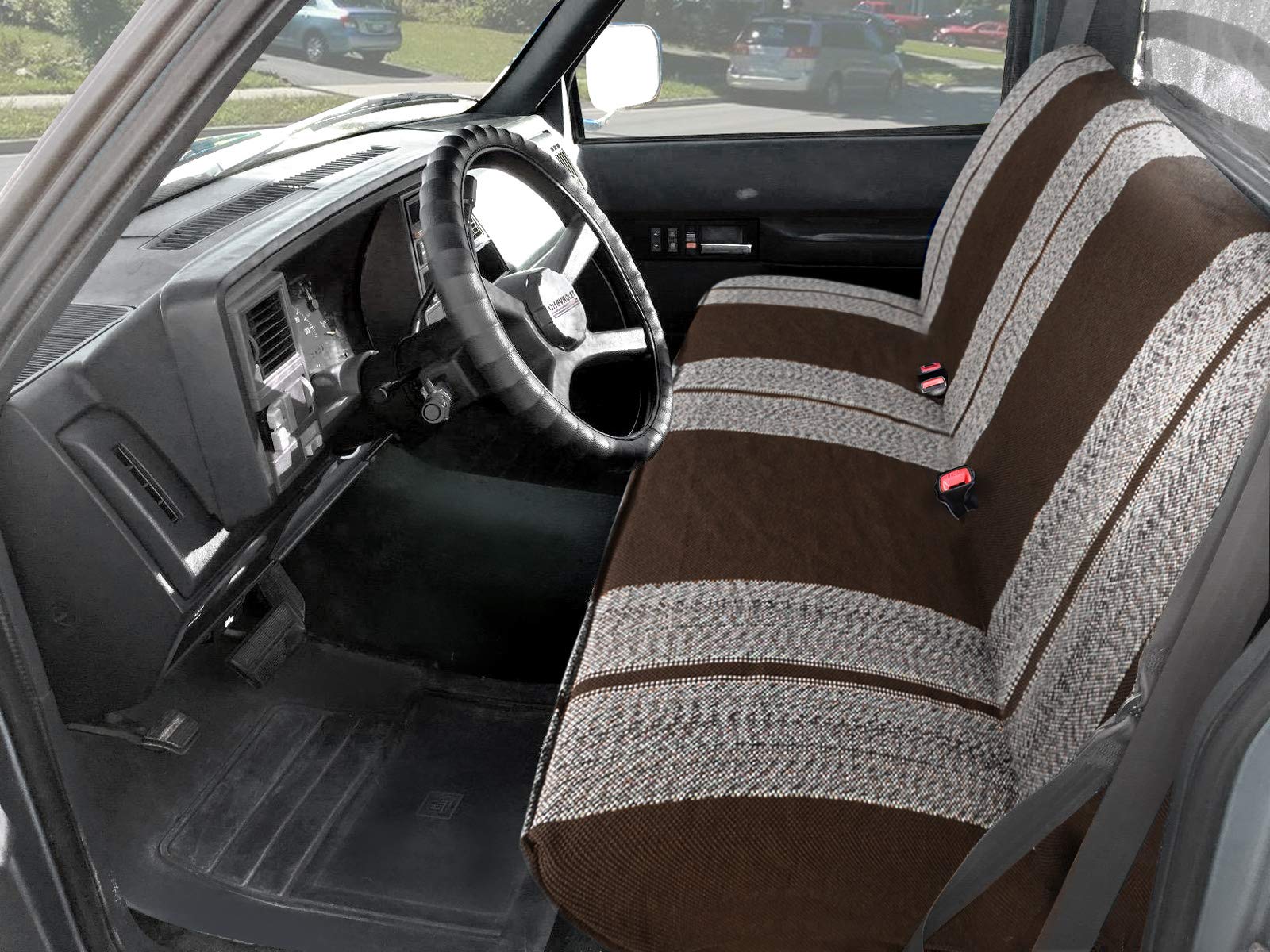 Premium Brown Saddle Blanket Bench Seat Cover for Ford, Chevrolet, Dodge Full-Size Pickup Trucks - Ideal for Outdoor Adventures and Daily Commutes
