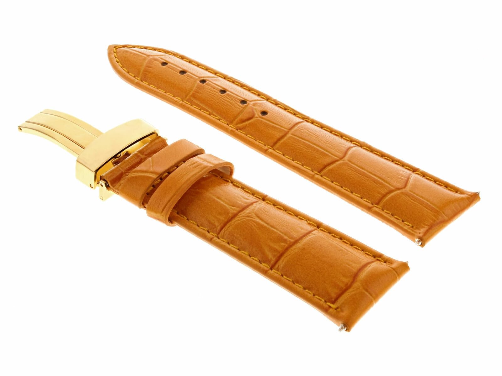 20mm Genuine Leather Watch Band Strap with Gold Deployment Buckle - Compatible with Tag Heuer Orange Watch - Perfect for Business, Casual & Formal Occasions