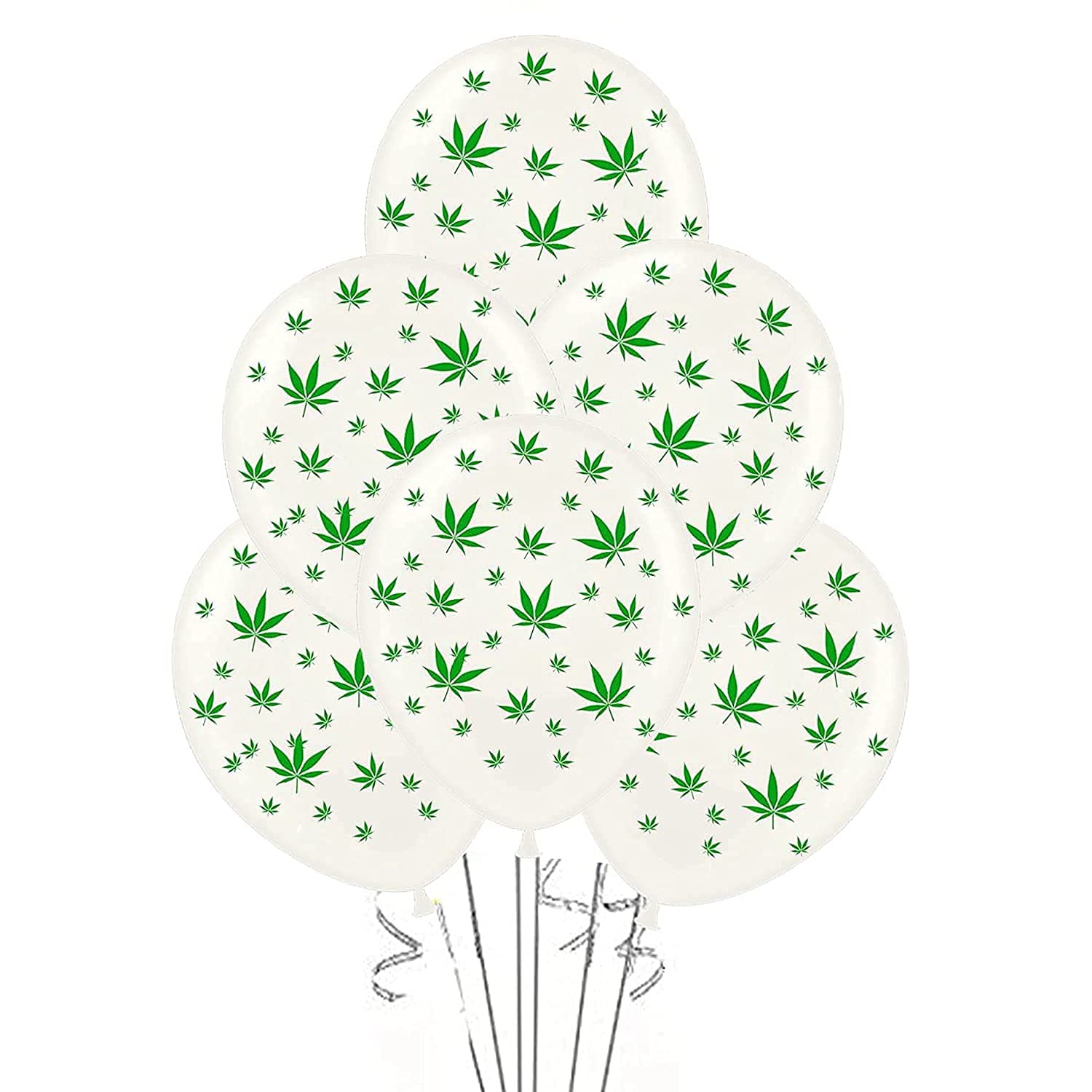 Premium 11in White Marijuana Balloons with All-Over Green Leaf Print - 100 Pack for Stoner Parties, 420 Celebrations & Cannabis-Themed Events