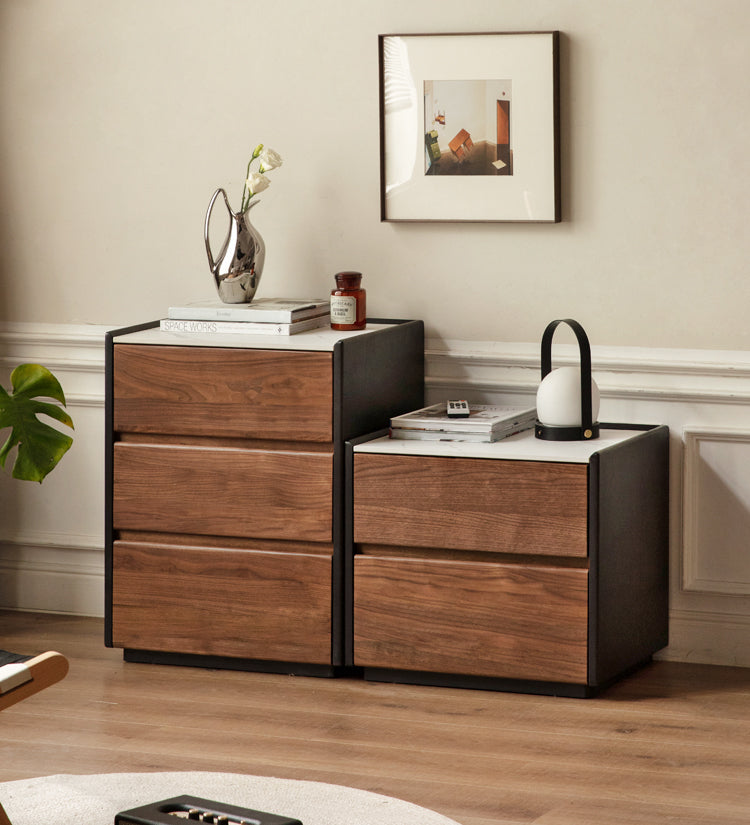 Black Walnut Solid Wood Slate Side Cabinet - Rustic Nightstand, Bedroom Storage, Living Room Accent Furniture for Home Decor