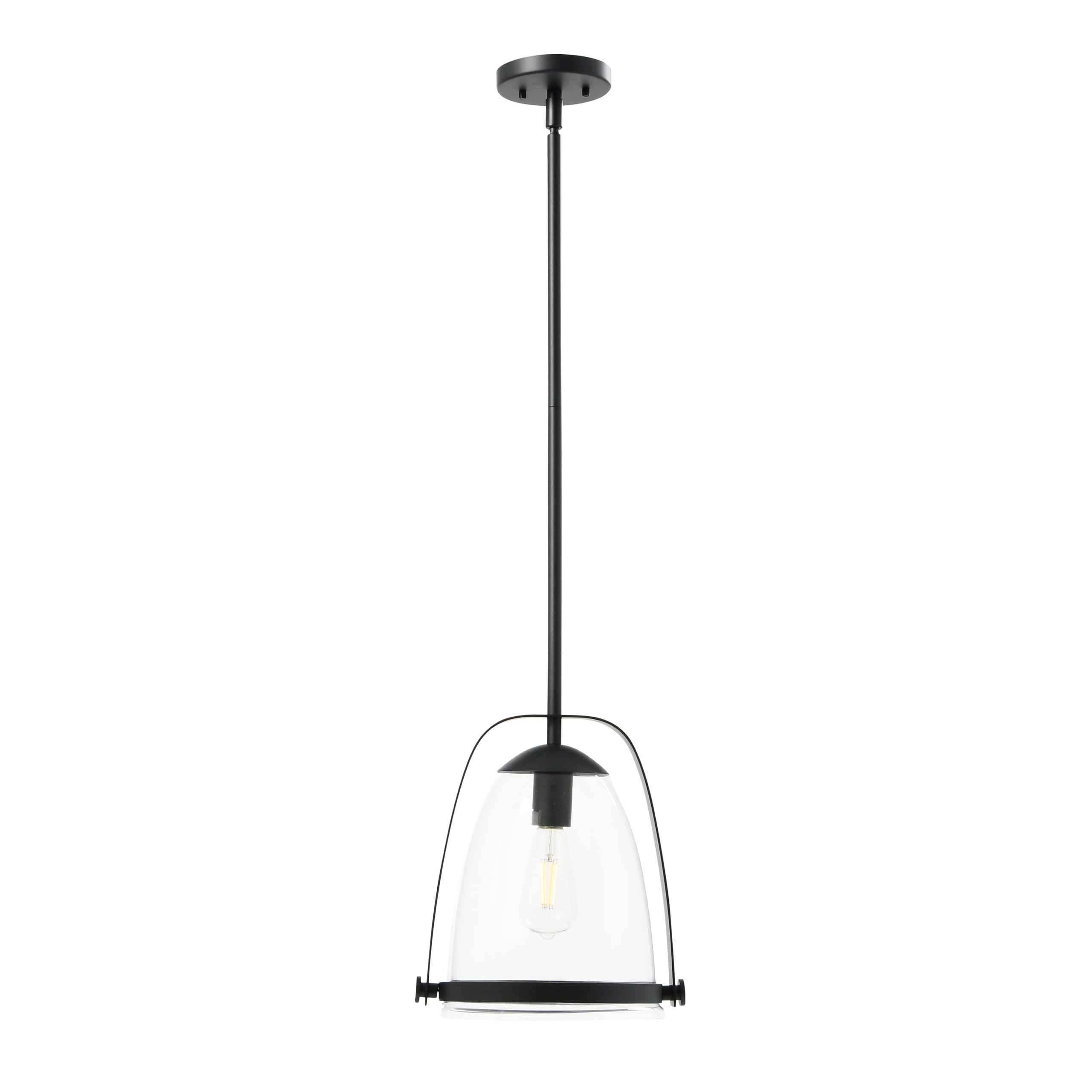 Jonah Matte Black Metal and Glass Ceiling Light Fixture - Modern Industrial Pendant Lighting for Dining Room, Kitchen, or Living Room