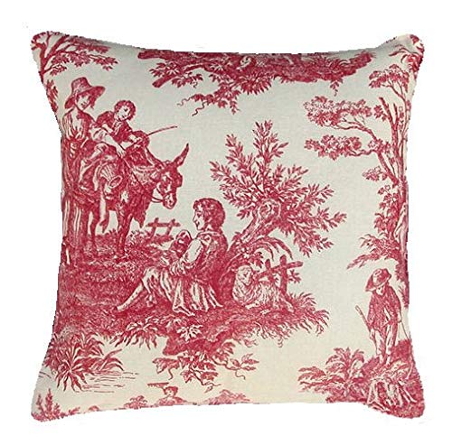 Flowershave357 Country Life Garnet Decorative Throw Pillow Cover - Red & Ivory Toile Design for Sofa, Bed, Couch - Perfect for Farmhouse, Rustic & Vintage Home Decor
