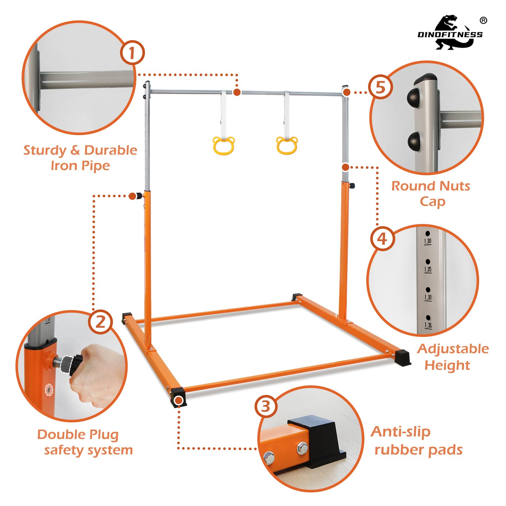 Adjustable Gymnastics Bar for Kids Ages 3-16 - 11 Height Levels, Thickened Upright Tube, Sturdy No-Wobble Design for Home Training | Perfect for Beginners, Gymnastics Practice & Indoor Exercise