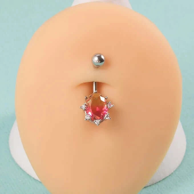 14G Gradient Heart Belly Button Rings - Stainless Steel Navel Piercing Jewelry for Women | Perfect for Summer Beach, Pool Parties & Body Piercing Fashion