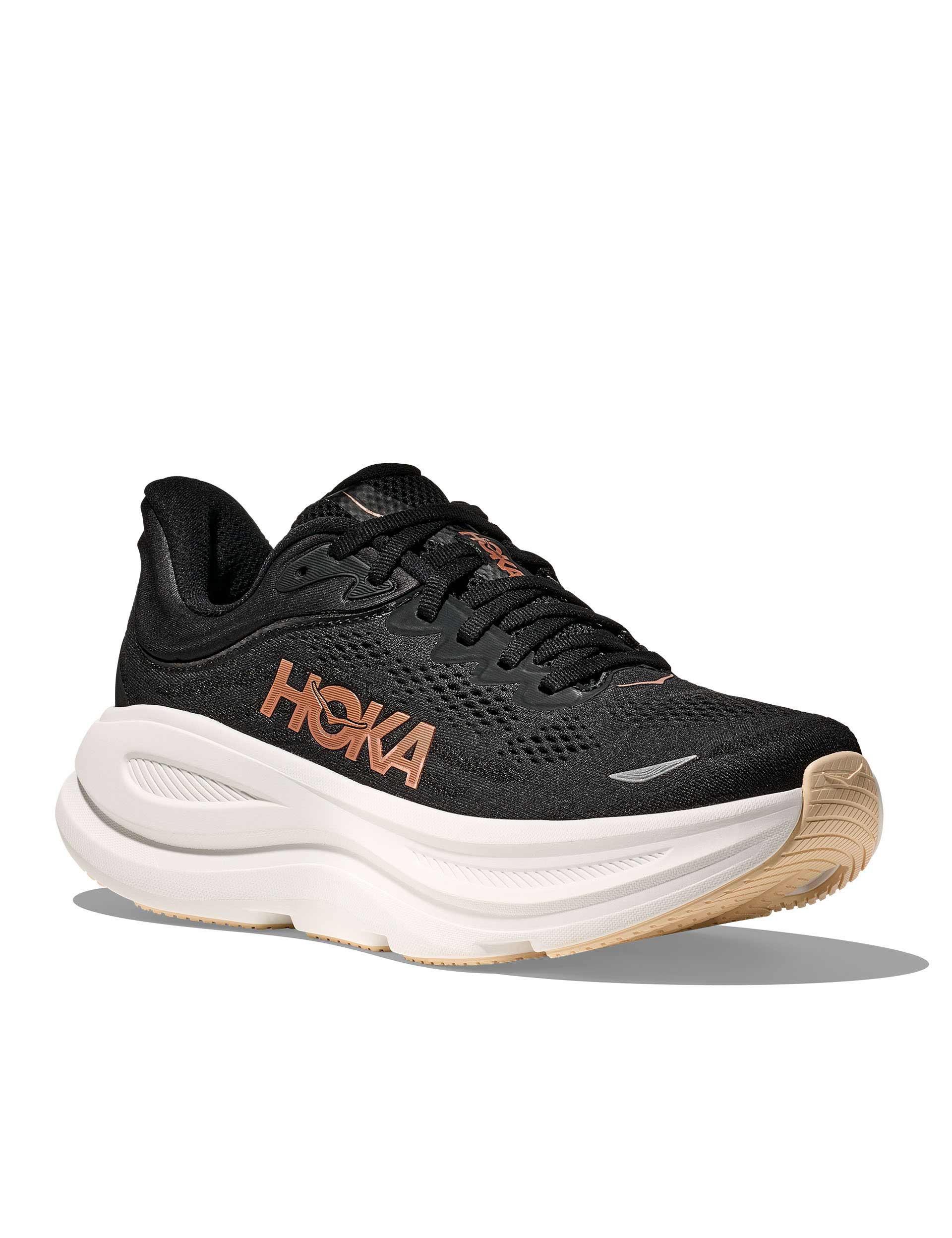 Hoka Bondi 9 Running Shoes for Women - Black/Rose Gold - Cushioned Comfort for Long Distance Running & Walking
