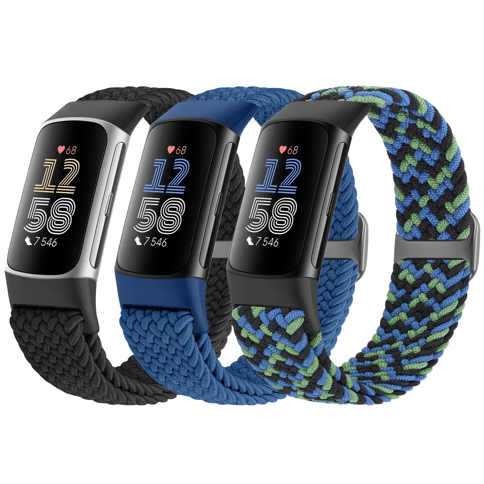 Braided Solo Loop Bands Compatible with Fitbit Charge 6/Charge 5 - Adjustable Stretchy Nylon Woven Replacement Wristbands for Women & Men - Perfect for Workouts, Running & Everyday Wear