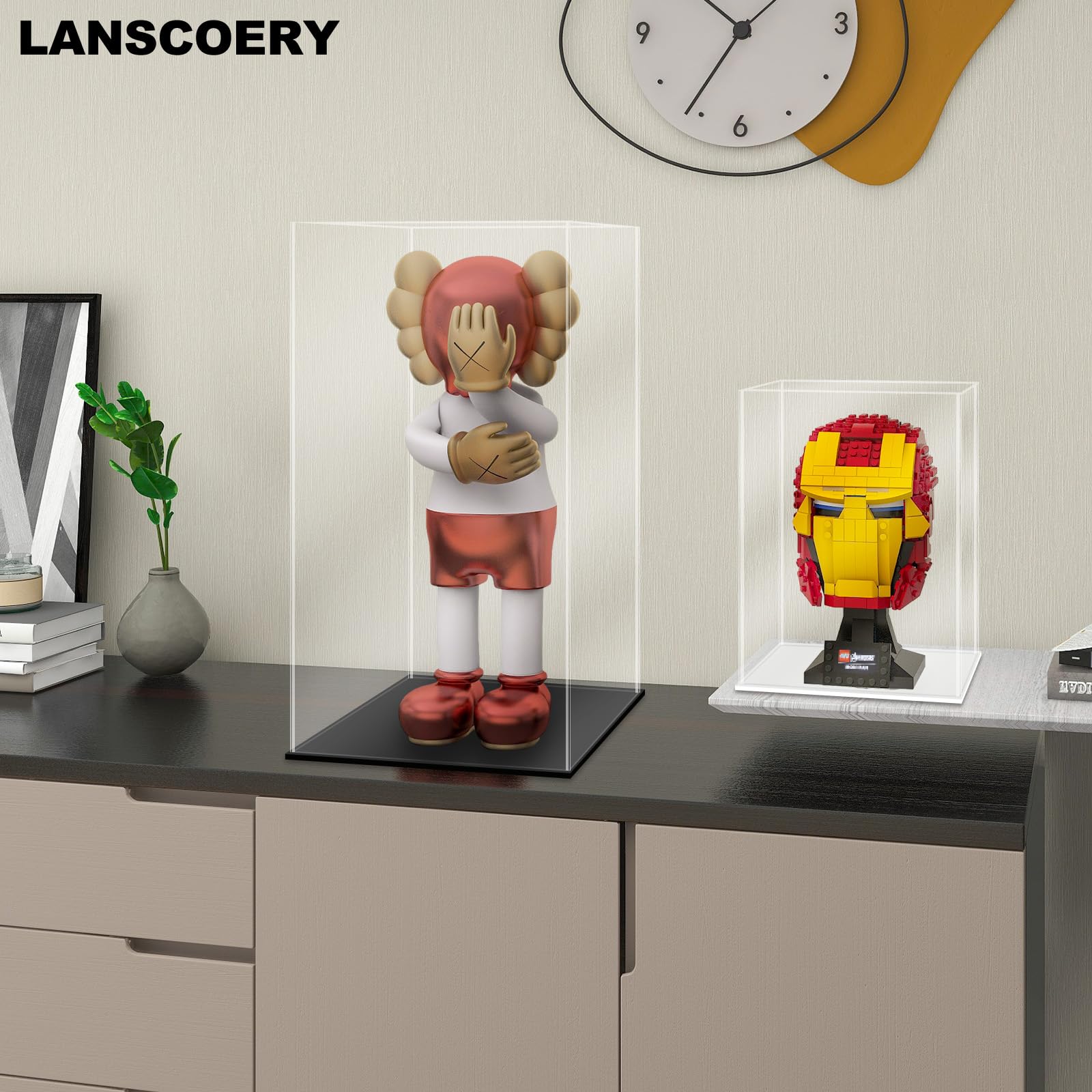 Premium Acrylic Display Case for Collectibles - Dustproof & Seamless Design, 12.6x12.6x15.7 Inch with Thick White Base - Perfect for Lego Sets 21349 & 43244 - Ideal for Showcasing Action Figures, Funko Pops, and Valuable Collections in Home or Office Display