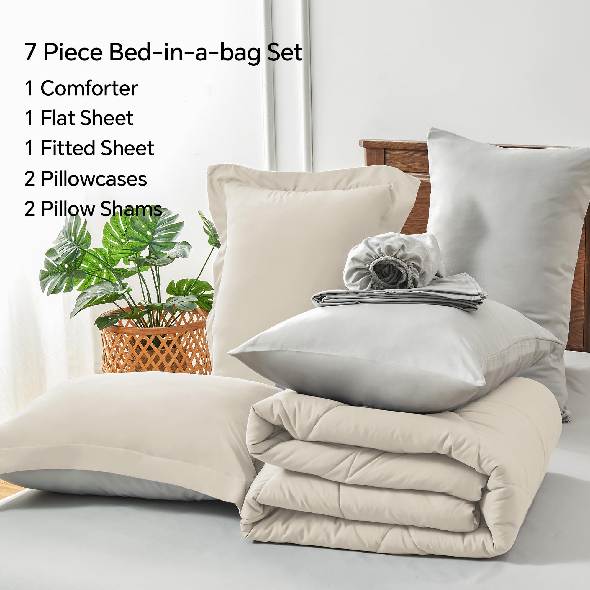 BEDELITE Twin Comforter Set 5-Piece Bed in a Bag - Ultra Soft Reversible Microfiber Bedding Set in Beige | Includes Comforter, Sheets, Pillowcases & Shams | All-Season Luxury Bedding for Kids, Teens & Adults | Perfect for Dorm Rooms, Guest Beds & Cozy Home Decor