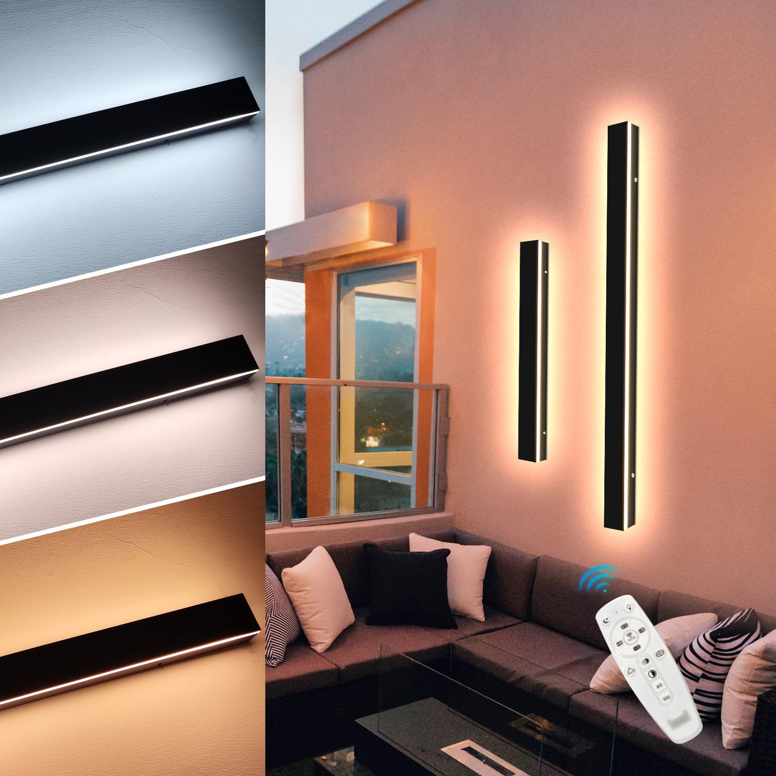 Modern Outdoor Wall Lights - IP65 Waterproof Dimmable LED Wall Sconce for Patio, Porch, Garage & Garden - Black Long Exterior Lighting Fixture (31.4 inch) - Perfect for Home Security & Landscape Illumination