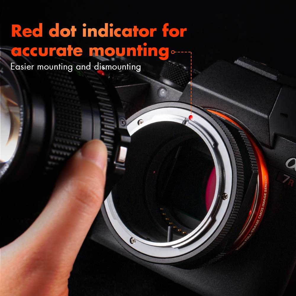 K&F Concept FD to E Mount Lens Adapter - Compatible with Canon FD/FL Lenses to Sony E NEX Mount Mirrorless Cameras (A6000, A6400, A7II, A5100, A7, A7RIII) - Matte Finish Design for Professional Photography & Videography