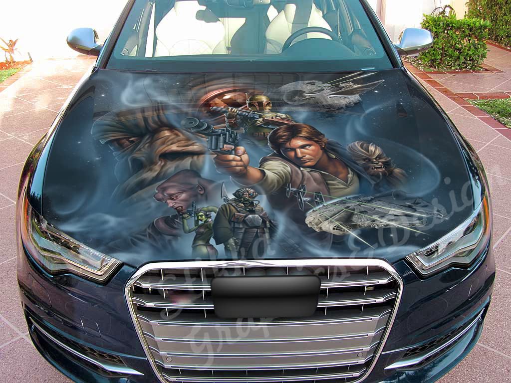 Premium Vinyl Car Hood Wrap - Full Color Han Solo & Chewbacca Star Wars Graphic Decal 59