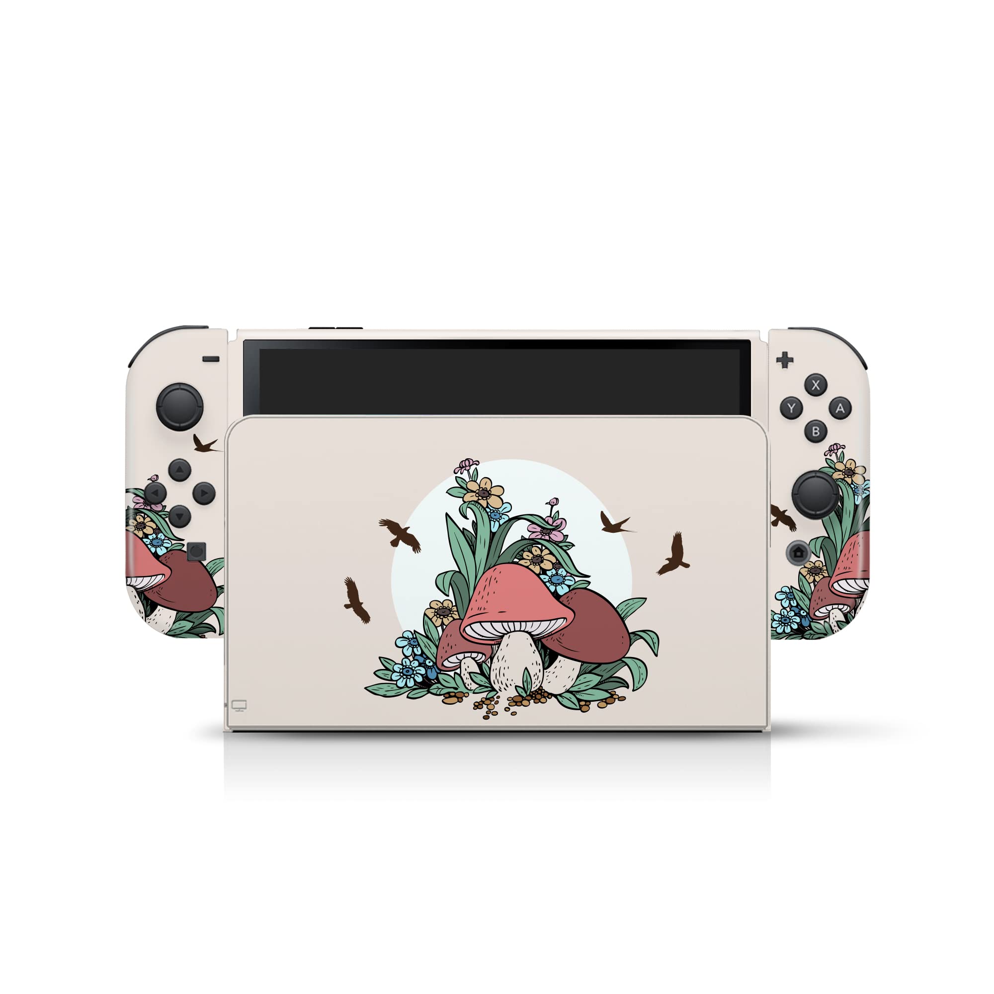 Kawaii Beige Mushroom Skin Wrap Cover for Nintendo Switch OLED - Premium 3M Vinyl Full Decal Sticker | Perfect for Gaming, Customization & Protection