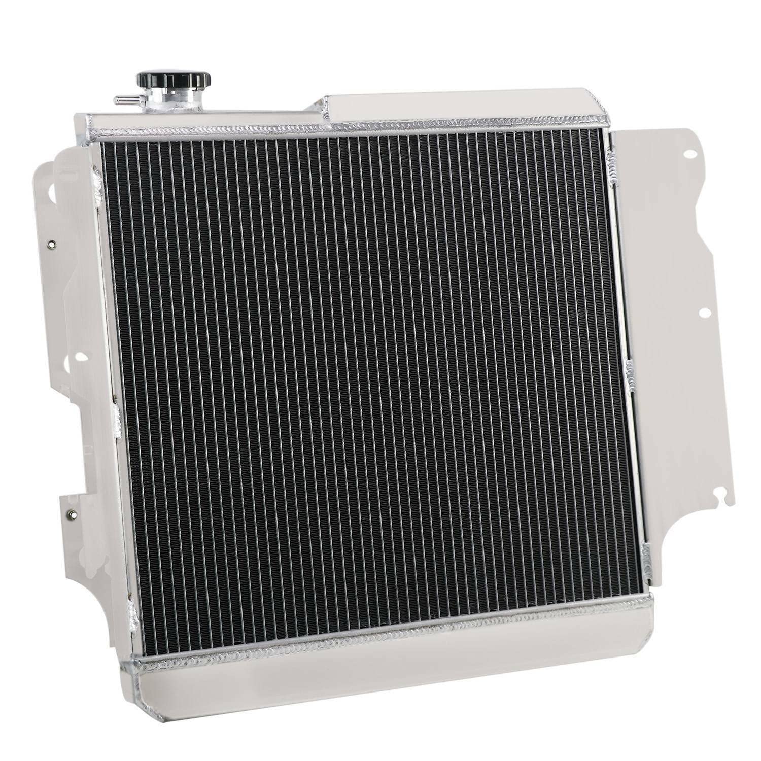 4 Row Aluminum Radiator for 1987-2006 Jeep Wrangler TJ YJ & GM Chevy V8 Conversion - High Performance Cooling with Shroud Fan & Relay Kit - Perfect for Off-Road, Towing & Hot Weather Driving