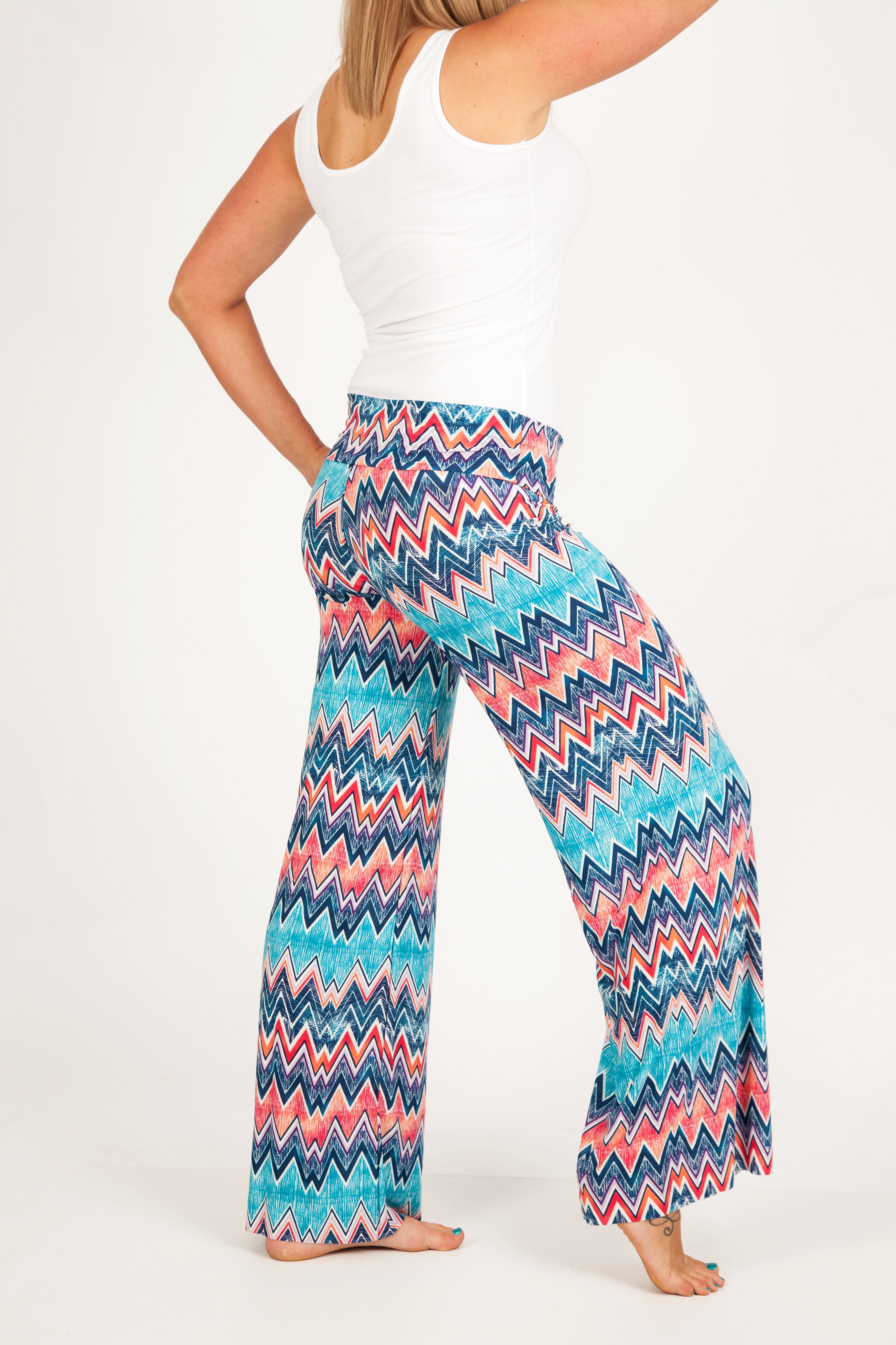 Stylish Blue Quake Palazzo Pants for Women - Comfortable High Waist Flowy Wide Leg Trousers - Perfect for Casual Wear, Office, and Summer Outfits
