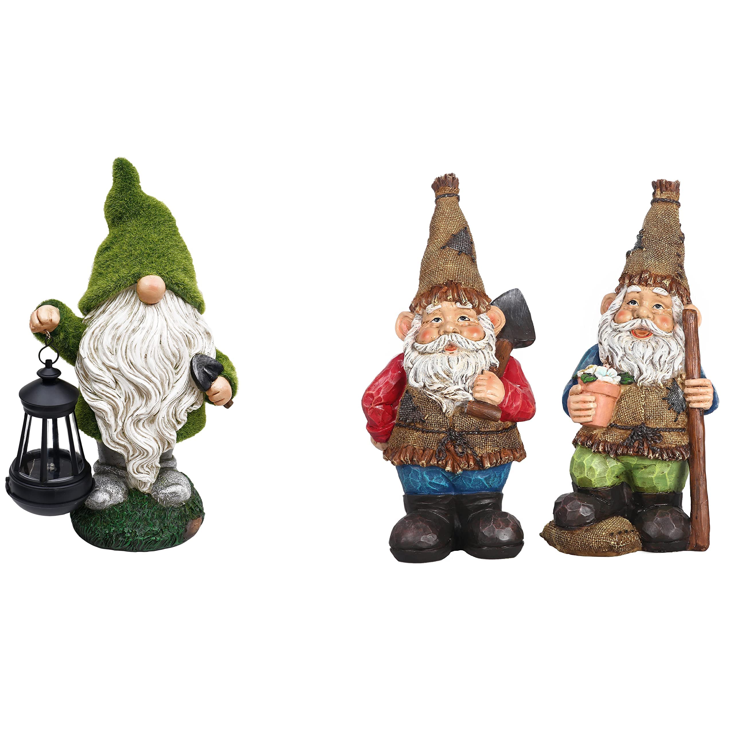 TERESA'S COLLECTIONS 2-Pack Flocked Garden Gnome Statues Set - Cute Outdoor Decor for Lawn, Yard & Patio | Perfect for Home Garden, Landscaping & Gift Giving
