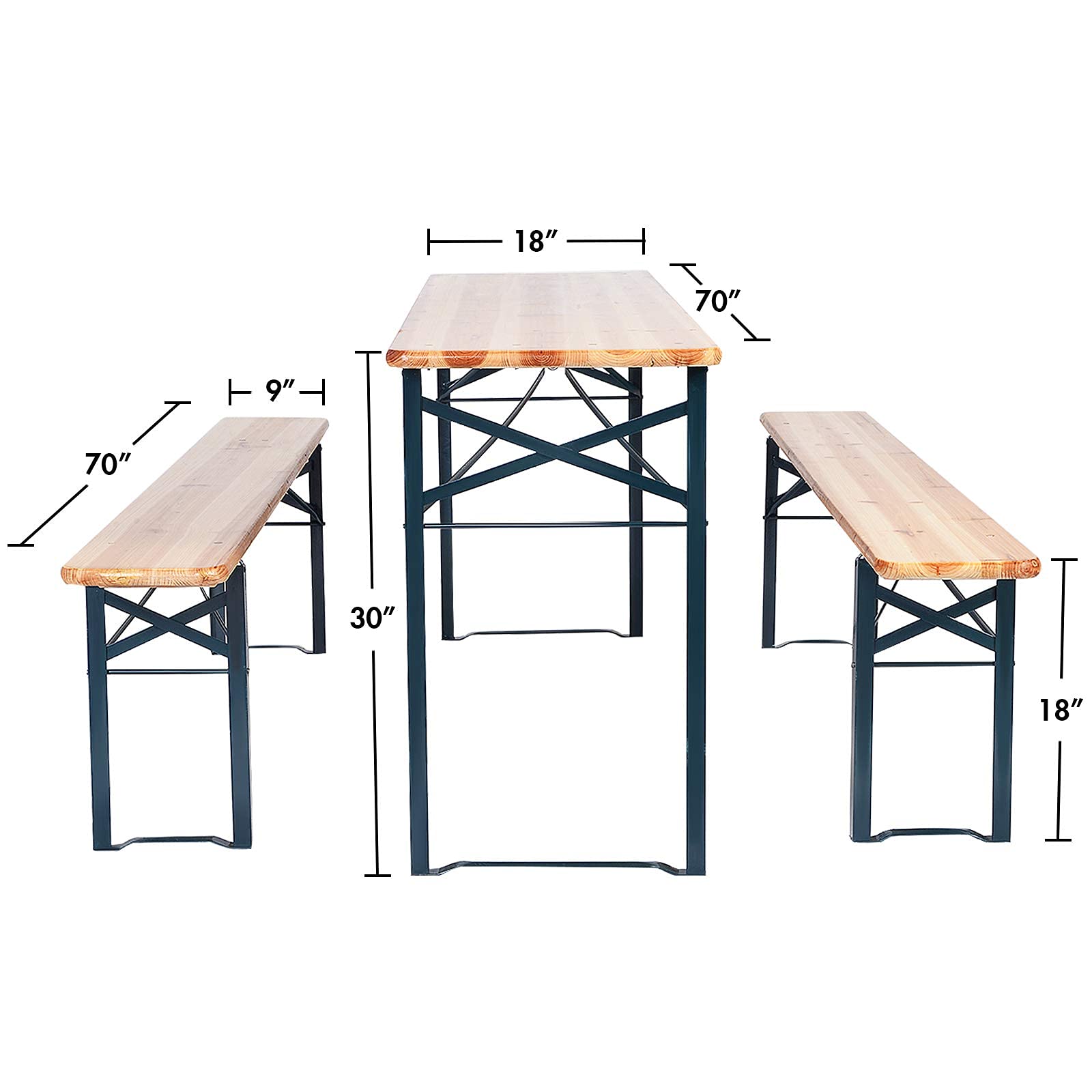 Renatone 70-Inch 3-Piece Folding Picnic Table Set with Wooden Top - Portable Beer Table for Patio, Backyard, Garden & Outdoor Gatherings - No Assembly Required - Perfect for BBQs, Camping & Tailgating