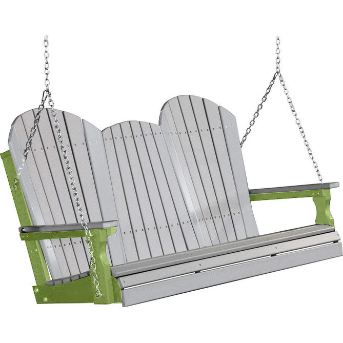 LuxCraft 5ft Dove Gray Adirondack Porch Swing - Recycled Plastic Outdoor Furniture for Patio, Garden & Backyard Relaxation