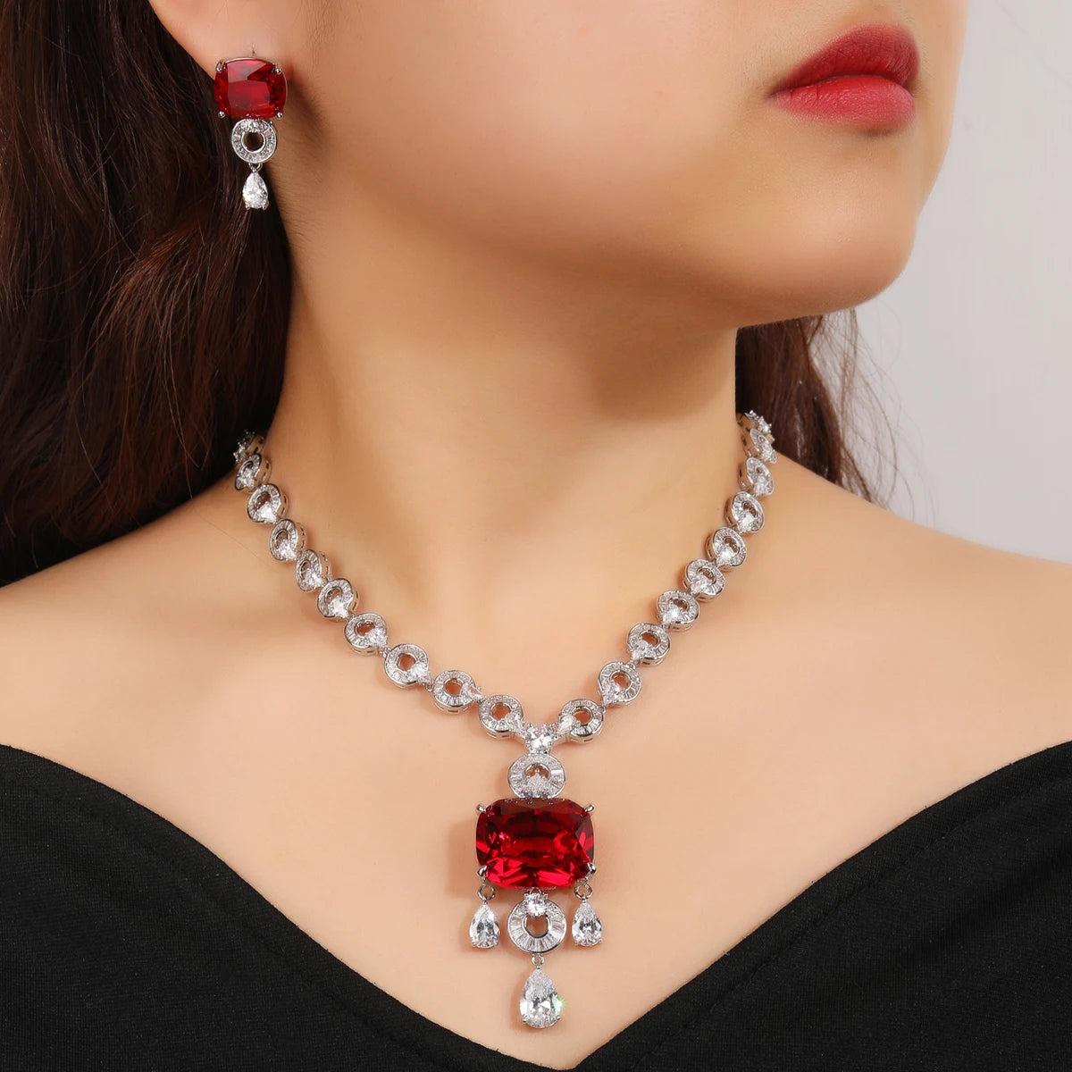 Luxury Elegant Cubic Zirconia Wedding Jewelry Set - Pendant Necklace & Earrings for Women, Bridal Party Accessories | Perfect for Weddings, Anniversaries, and Formal Events | Wholesale CN11532