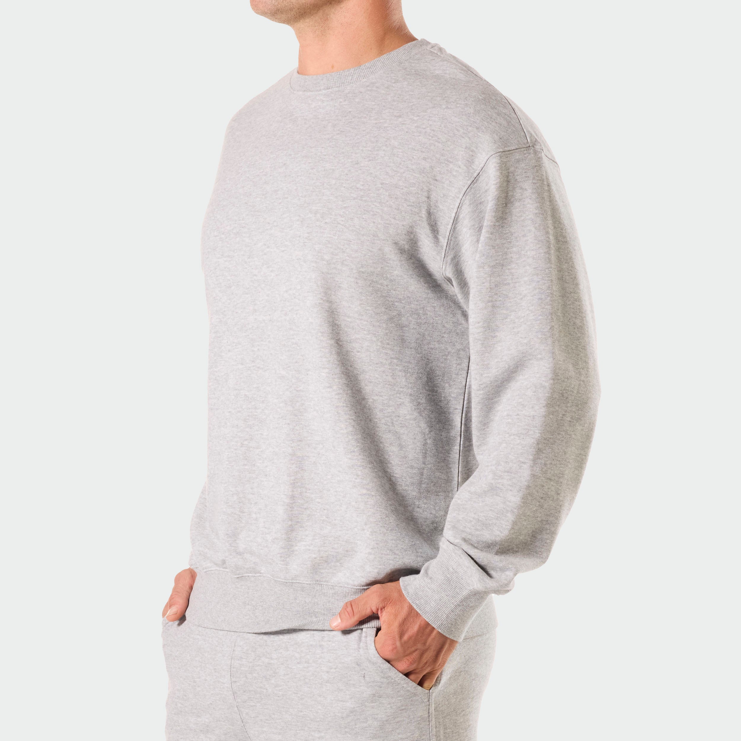 Men's Lightweight French Terry Cotton Sweatshirt - Light Grey Marle | Comfortable Casual Pullover for Everyday Wear & Lounge