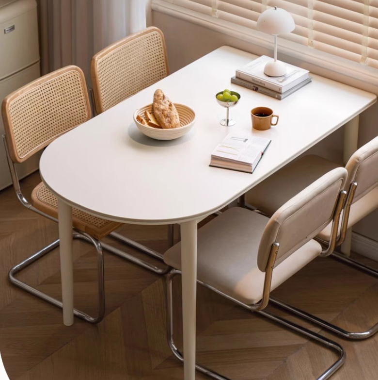 Birch Solid Wood Cream Semi-Circular Dining Table - Modern Farmhouse Style for Small Spaces, Kitchen Nooks & Cozy Breakfast Areas