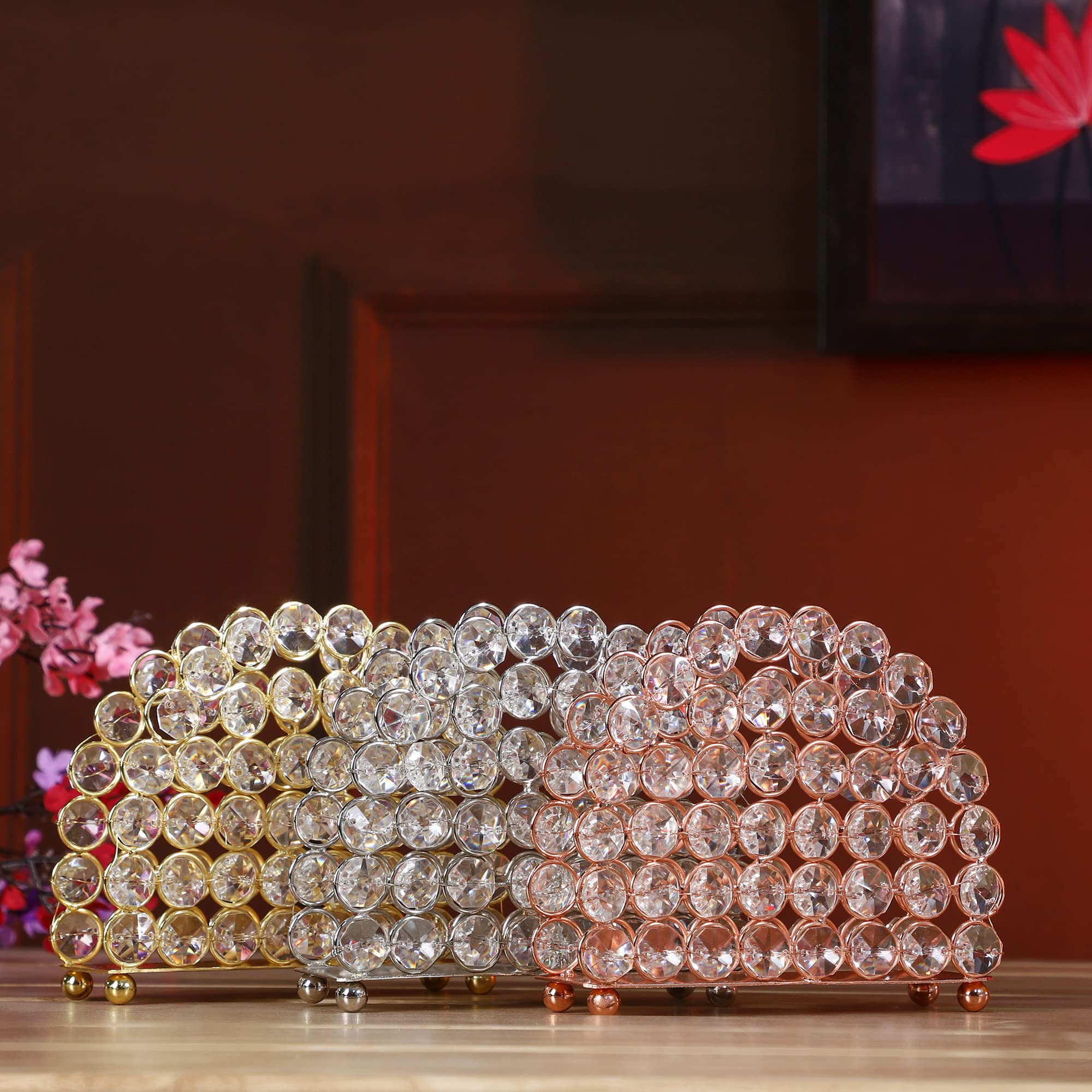 CentraLit Crystal Napkin Holder & Mail Organizer - Elegant Gold Standing Tissue Box for Dinner Table, Dresser, Office Decor - Perfect for Home, Restaurant & Wedding Decorations