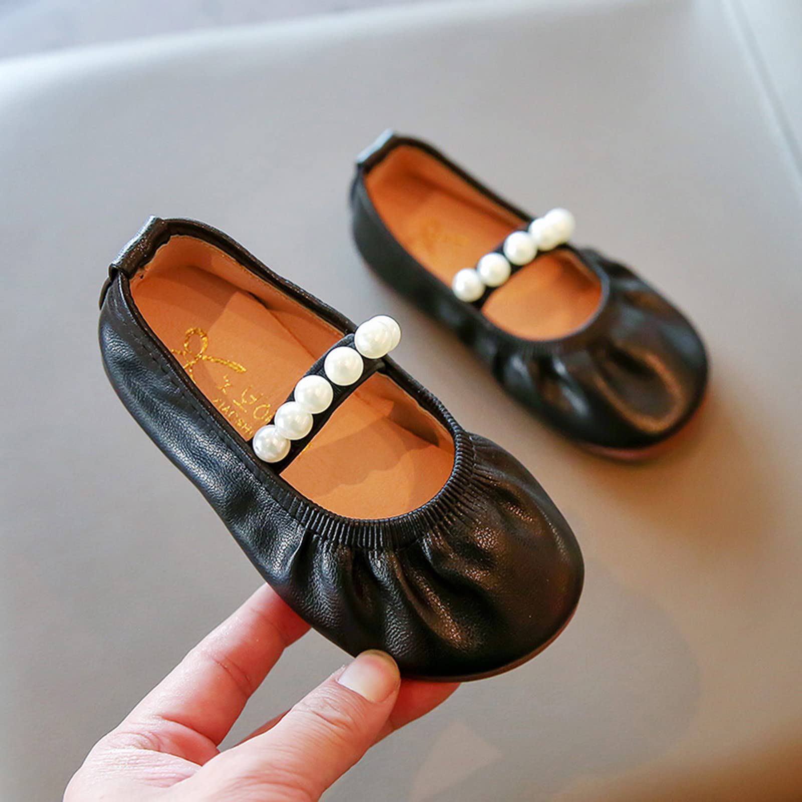 Black Princess Flats for Toddler Girls - Size 7 (5 Years) | Comfortable Party, School & Wedding Shoes for Little Girls - Perfect for Special Occasions & Everyday Wear