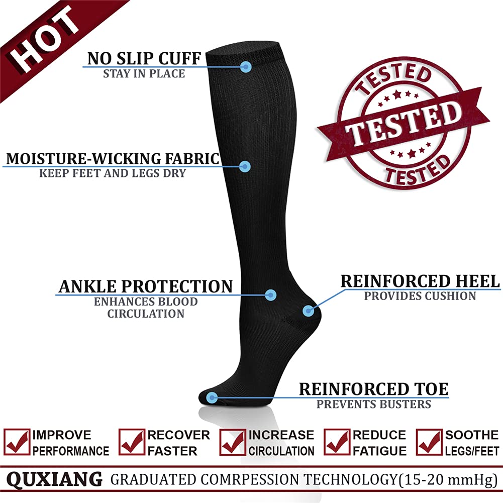 QUXIANG Copper Compression Socks for Women & Men - 8 Pairs 15-20 mmHg Medical Grade Support for Running, Cycling & Athletic Performance - Improve Blood Circulation & Reduce Swelling - Perfect for Travel, Workouts & Recovery