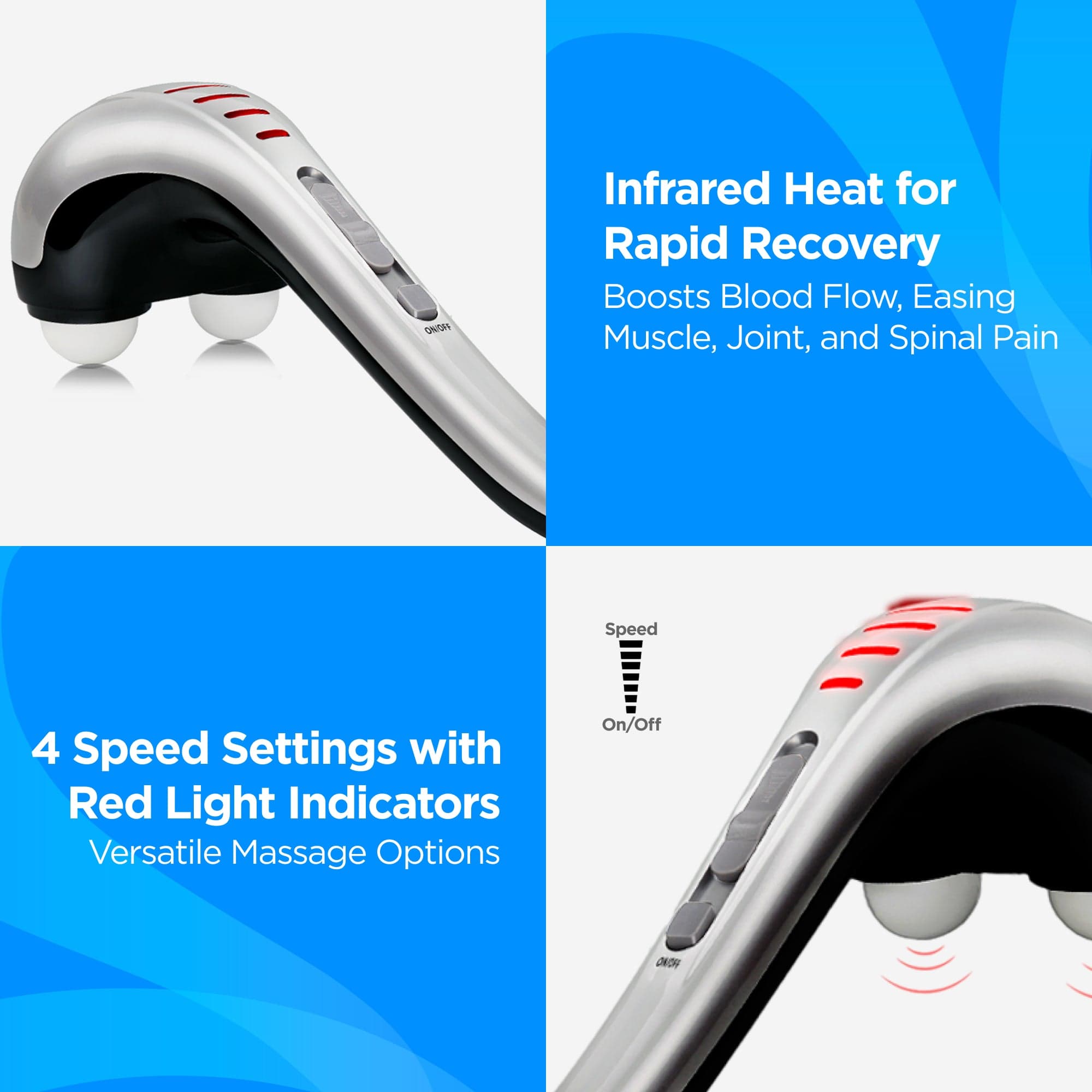 Dr Physio USA Double Head Deep Tissue Massager for Back, Neck & Shoulder Pain Relief - Electric Body Massage Machine with Heat for Muscle Relaxation & Recovery - Perfect for Home, Office & Travel Use