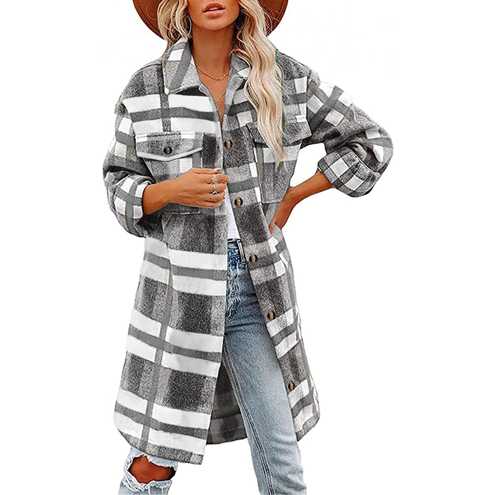 Stylish Women's Plaid Long Sleeve Button Down Shirts - Trendy Casual Blouses with Pockets for Fall Fashion, Work Office Wear & Outdoor Layering