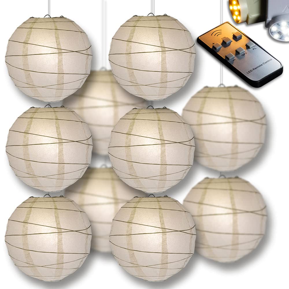 14 Inch Warm White Crisscross Paper Lanterns with Remote Control - 10-PACK LED Party Lights for Wedding, Home Decor, Garden, and Outdoor Events