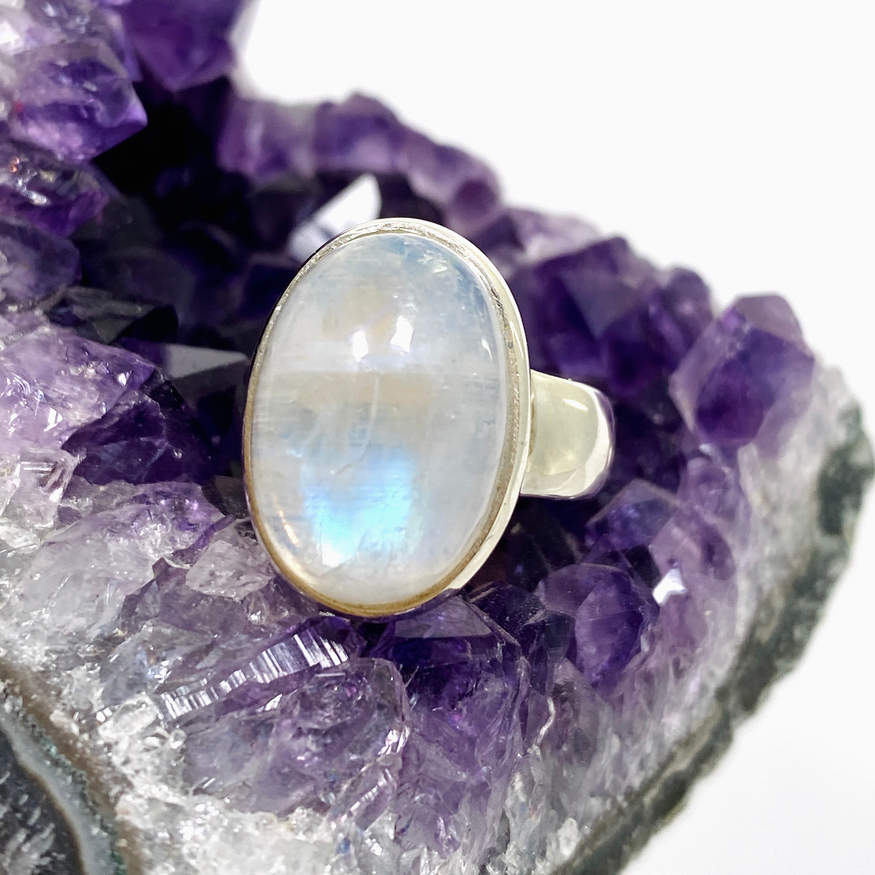 Moonstone Oval Cabochon Ring Size 4.5 - Handmade Sterling Silver Jewelry for Women - Perfect for Weddings, Parties & Everyday Wear