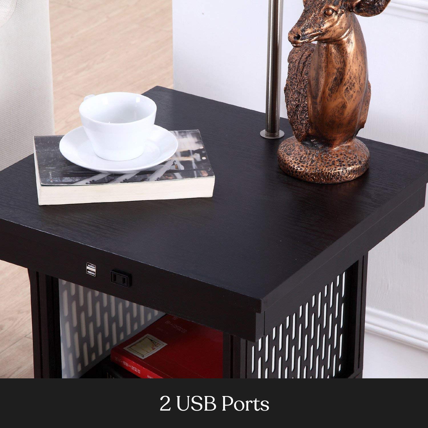 Brightech Madison LED Side Table Lamp with USB Port - Modern Bedside Reading & Desk Lamp, End Table with Floor Light for Bedroom, Living Room, Office - Black | Perfect for Night Reading, Home Office Work & Living Room Decor