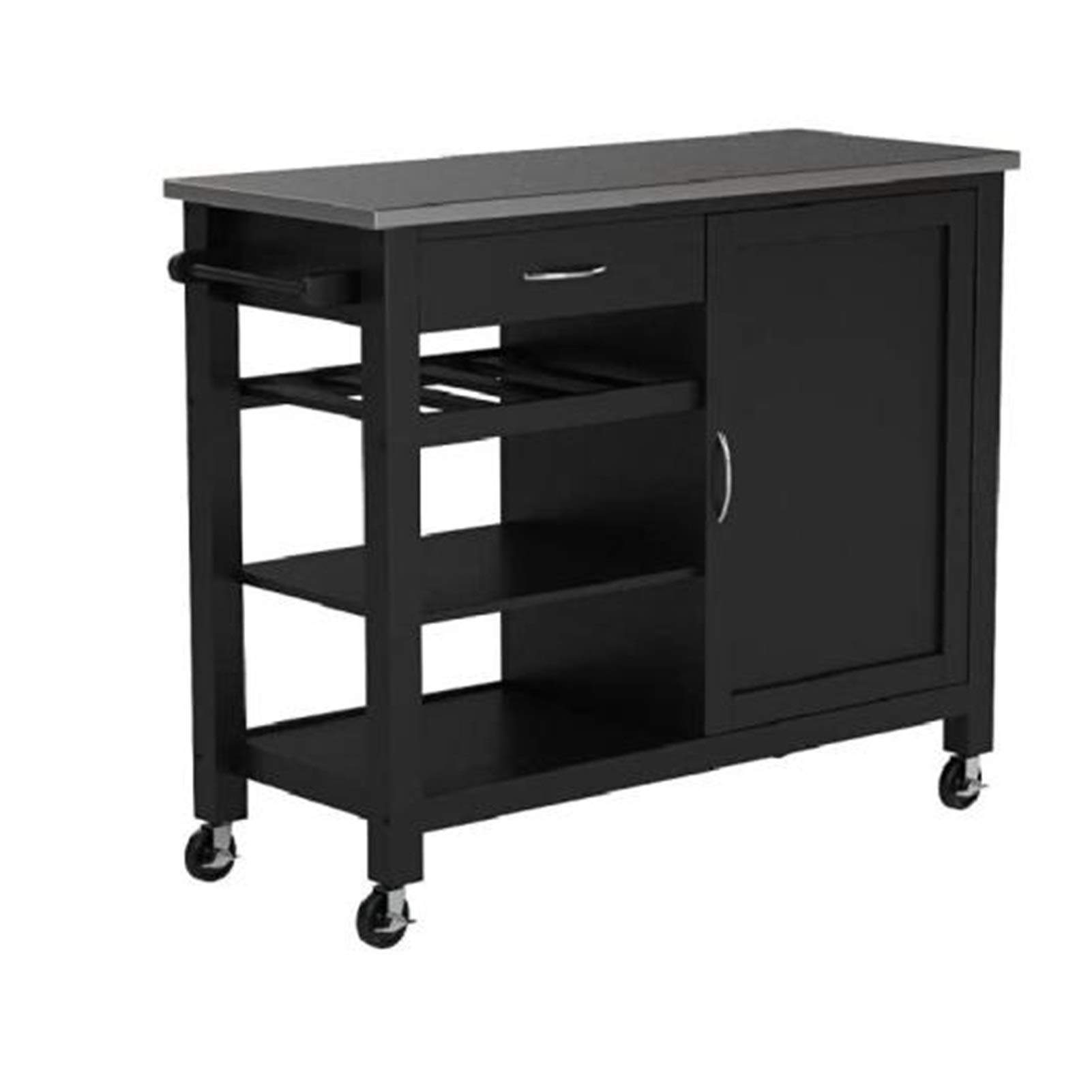 Stainless Steel Kitchen Island Cart with Spice Rack, Black Towel Rack & Drawer - Industrial Style Rolling Kitchen Cart for Small Spaces, Apartment Cooking & Dining Room Storage