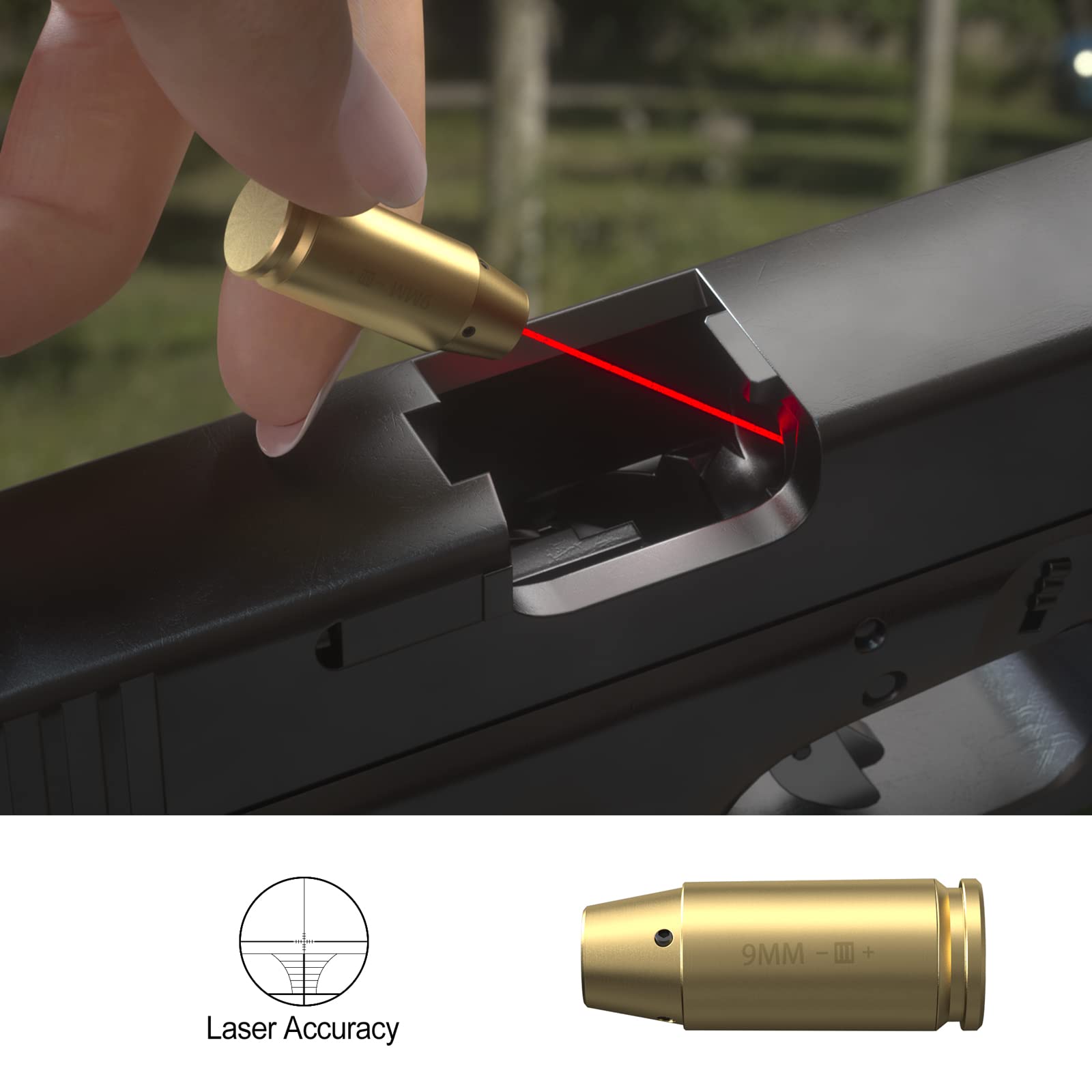 9MM Red Laser Bore Sight - Precision Zeroing Boresighter for 9mm Pistols & Rifles | Includes 6 Sets Batteries | Perfect for Gunsmithing, Hunting & Range Shooting