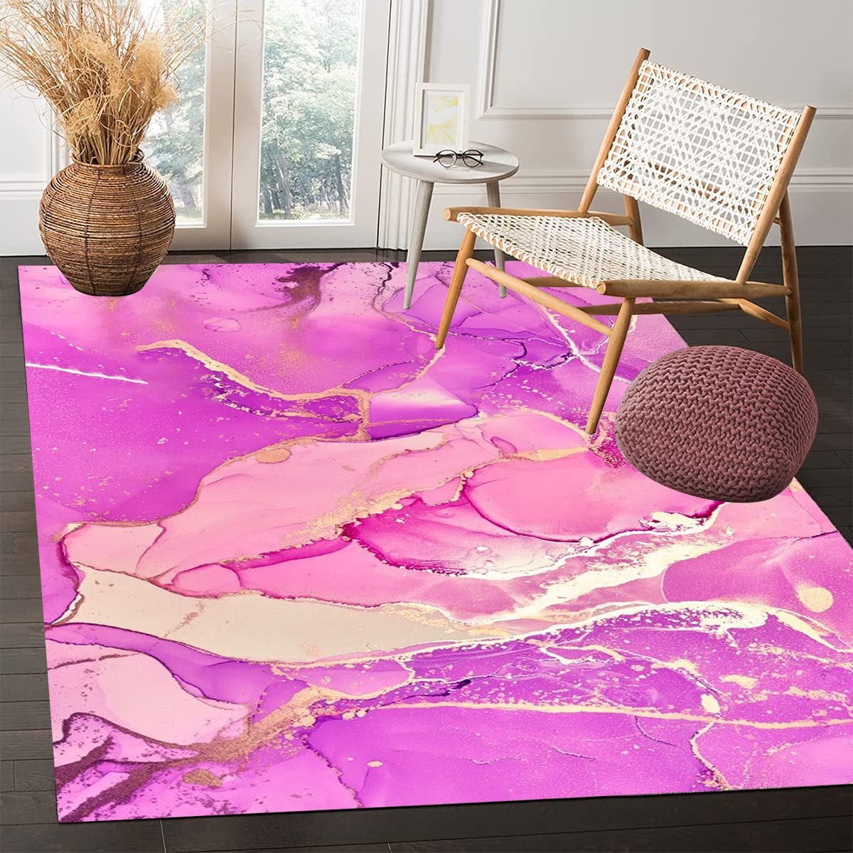 Purple Gold Marble Abstract Modern Area Rug 8x10 - Soft Thick Boho Chic Carpet for Girls Bedroom, Living Room & Dining Table - Luxurious Large Floor Rug for Home Office, Farmhouse Decor & Indoor Art Display