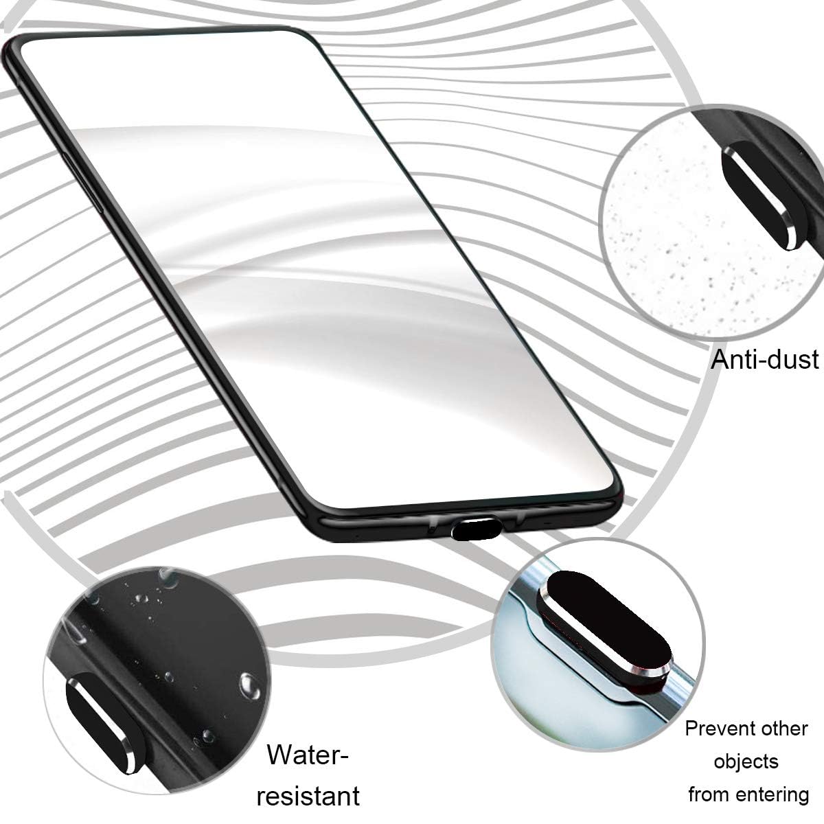 Premium USB C Dust Plugs & Charging Port Covers (2-Pack) - Compatible with iPhone 16/15 Pro Max, Samsung Galaxy S25/S24/S23/S22/S21/S20+/Ultra/Z Flip 6/Z Fold 6, Pixel, OnePlus - Black - Protect Your Device from Dust, Dirt & Damage - Perfect for Travel, Work & Daily Use