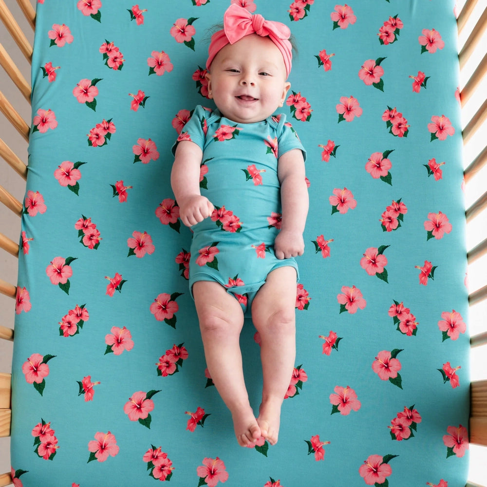 Kyte Baby Crib Sheet - Soft Organic Cotton Fitted Crib Sheet in Hibiscus Pink for Nursery, Baby Bedroom & Daycare - Breathable & Hypoallergenic Baby Bedding