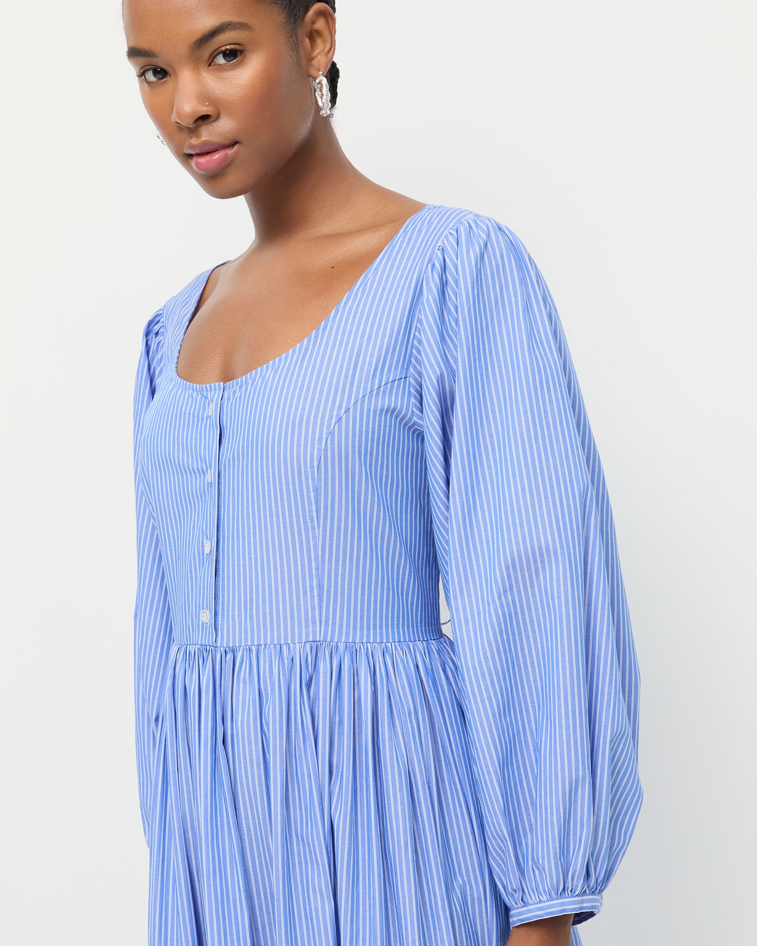 Diane Blue Striped Dress for Women - Flowy Summer Midi Dress with Pockets | Perfect for Beach Vacations, Brunch Dates & Casual Outings