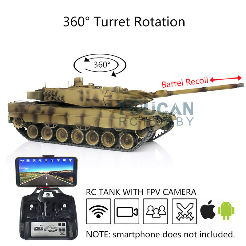 Heng Long 1/16 Scale TK7.0 Leopard 2A6 RC Tank Model 3889 with IR Battle System, FPV, Ready-to-Run, LED Lights, Realistic Sounds & Smoke - Perfect for Military Enthusiasts, RC Hobbyists and Outdoor Battle Games