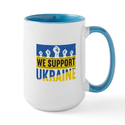 White/Blue Inside - We Support Ukraine Mugs
