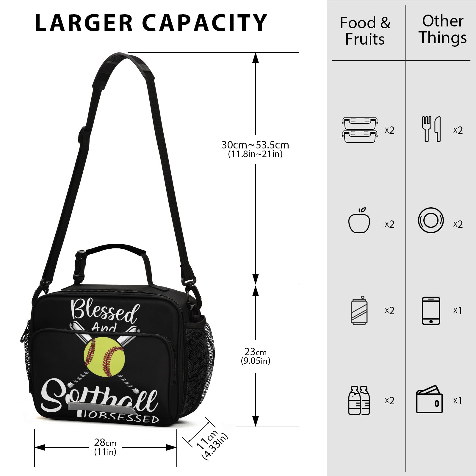 **Insulated Softball Baseball Lunch Bag - Leakproof Cooler Lunch Tote for Men, Women & Kids - Perfect for School, Work, Picnics & Sports Games**
