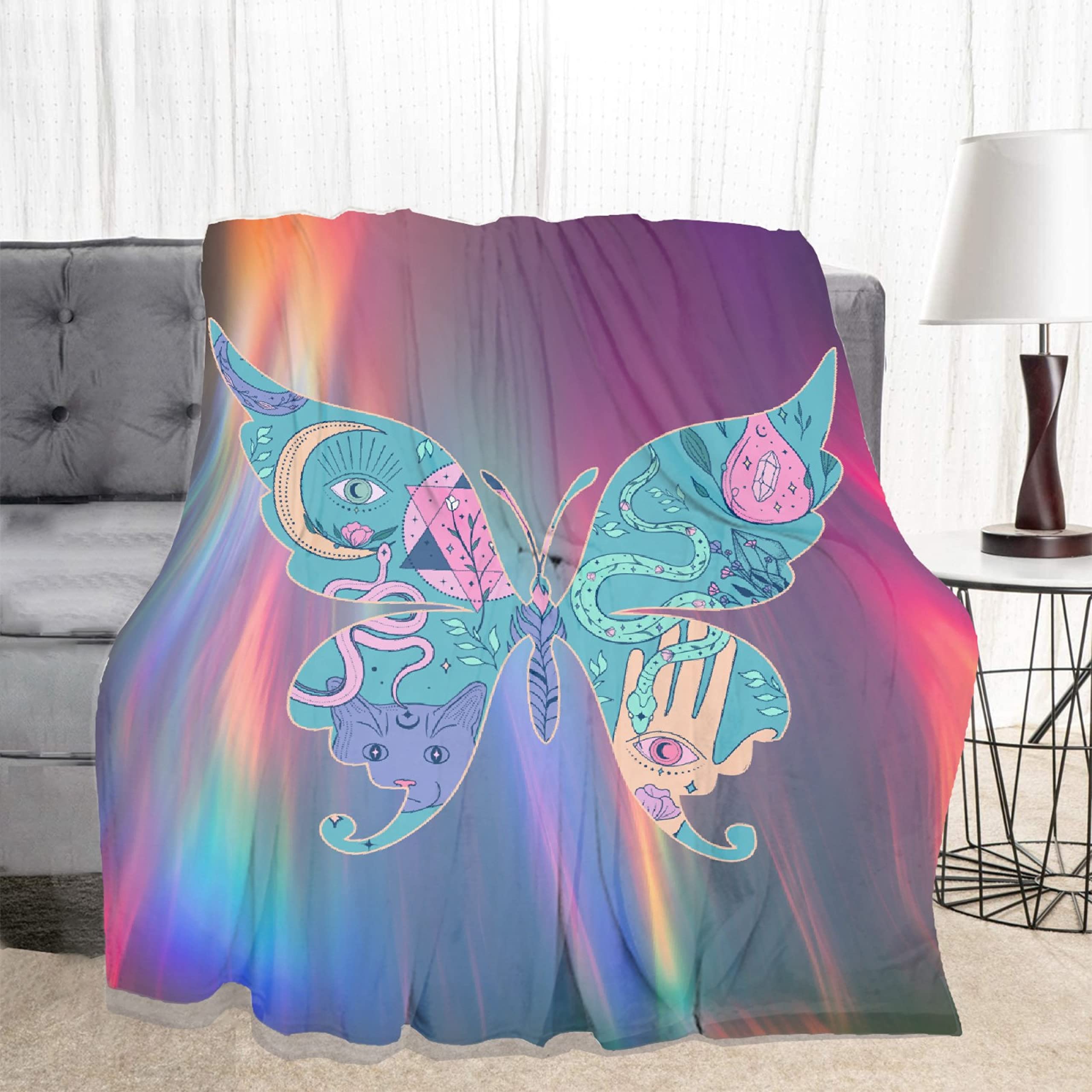 Butterfly Print Flannel Throw Blanket - Ultra Soft Lightweight Quilt for Sofa, Bed, Couch & Car - XL 120x90 Inch Cozy Decorative Blanket for Women, Men & Family Gifts - Perfect for Home Decor, Movie Nights & Outdoor Camping
