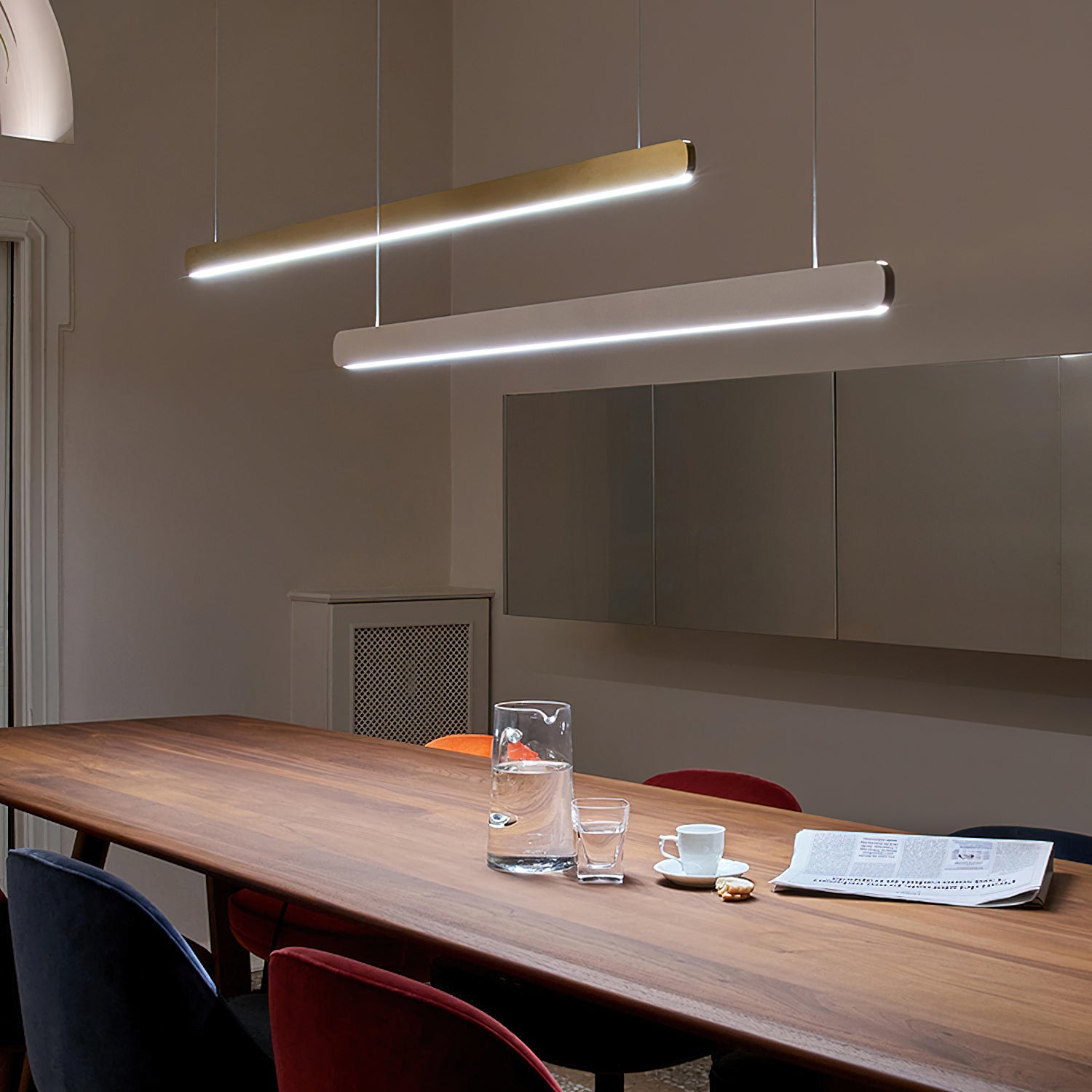 Modern Linear Pendant Light - Adjustable LED Hanging Lamp for Kitchen Island, Dining Room & Office - Sleek Minimalist Design with Warm/Cool Lighting Options