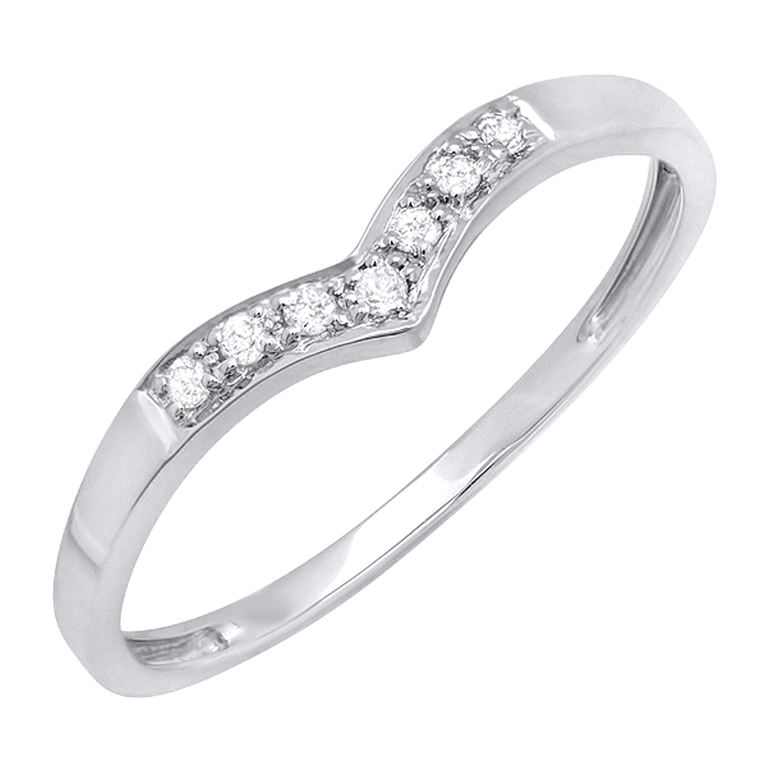 0.10 Cttw Round White Diamond 7-Stone Chevron Stackable Wedding Band for Women in 14K Solid Gold – Elegant Bridal Ring for Engagement, Anniversary & Everyday Wear