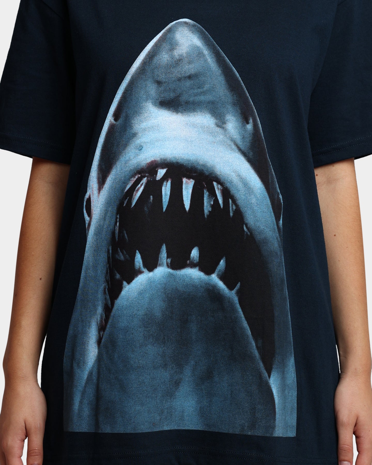 American Thrift X Jaws Vintage T-Shirt Navy Blue - Retro Movie Tee for Casual Wear & Shark Week